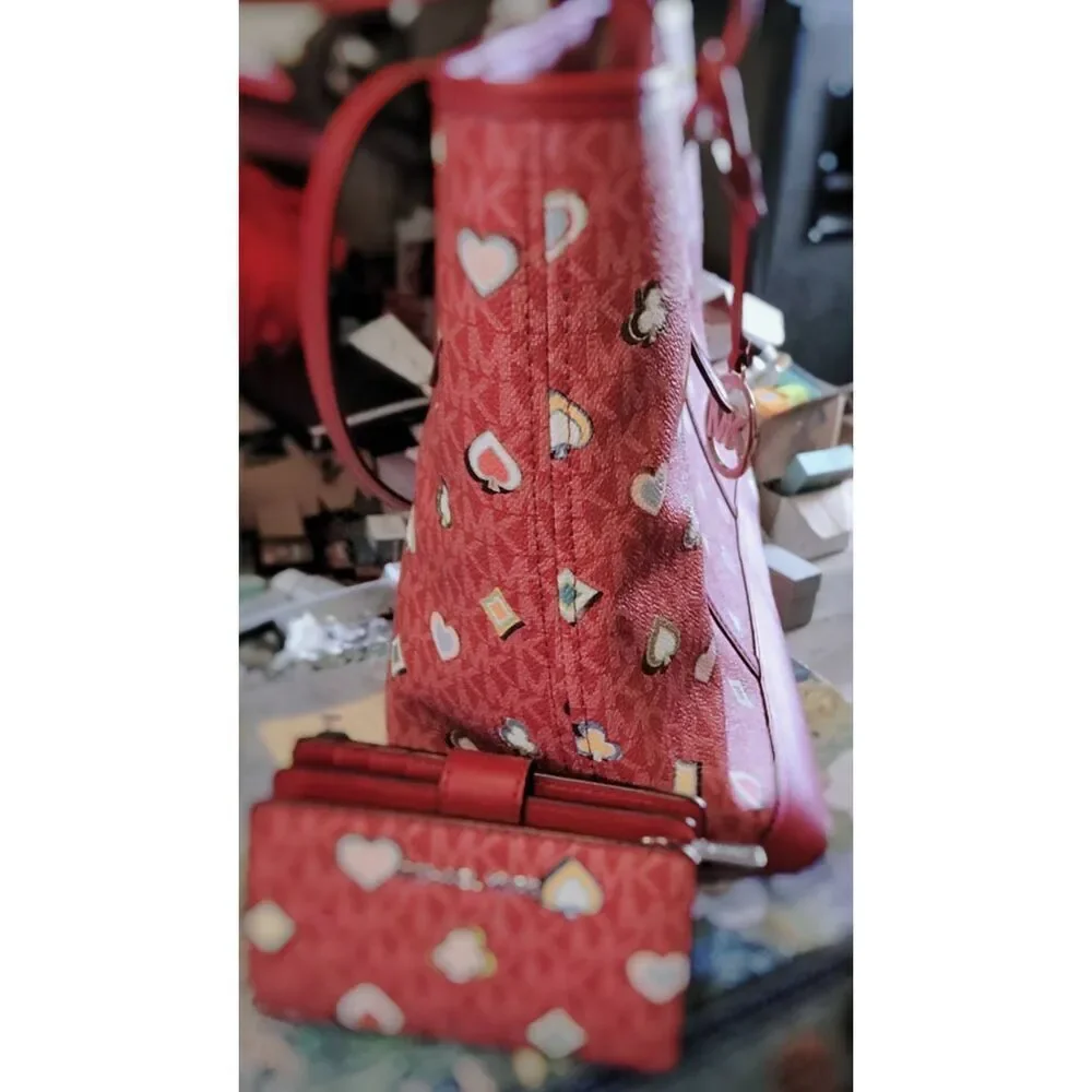 MICHAEL KORS Large Jet Set Raspberry Tote Bag & Matching Wallet